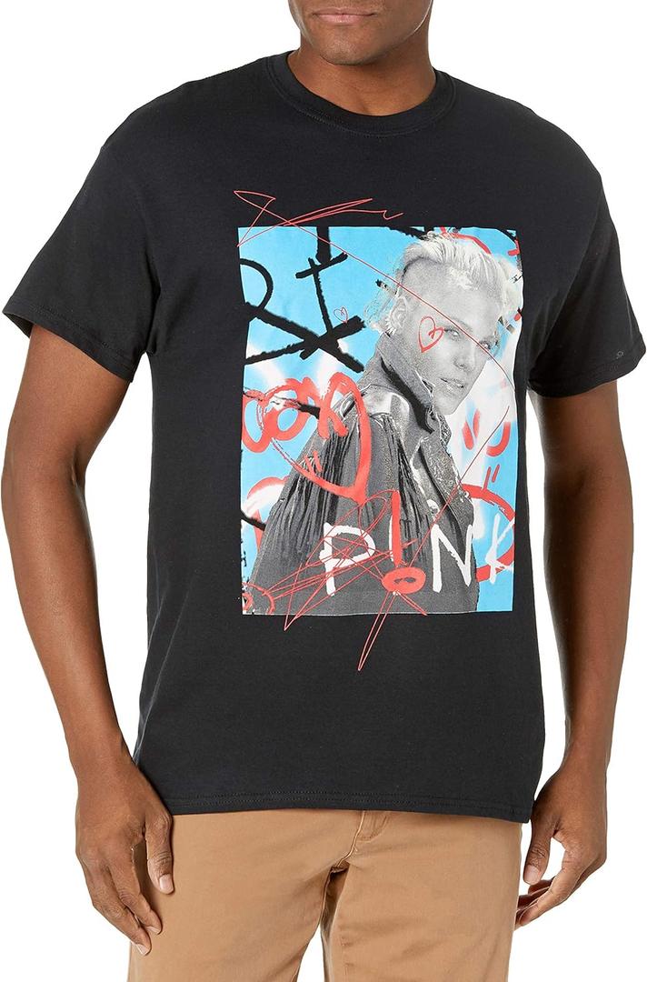 P!nk Unisex-Adult Standard Graffiti Photo T-Shirt (Large, Black)