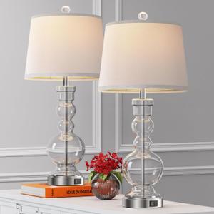 Hamucd 3Way Dimmable Touch Control Clear Grey Glass Table Lamps Set of 2 with USB A+C for Modern Comtemporary Bedroom Nightstand Living Room Decor(Bulbs Included) (Clear)