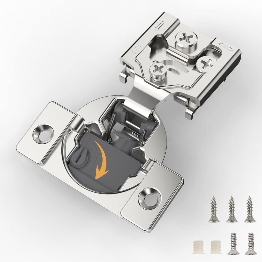 Furniware 20 Pack 1/2 Inch Overlay Soft Close Hinges for Face Frame Cabinet, Speed Control 4D Adjustment, Stainless Steel Kitchen Cabinet Hardware, 105 Open Concealed Self Closing Hinges