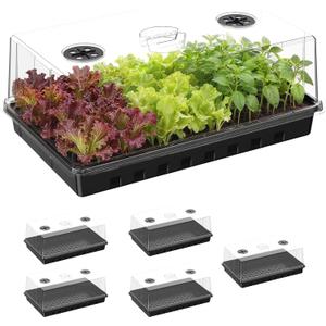Seed Starter Tray, Seedling Trays Kit for Plant, Germination Trays with 4.73 Inch High Humidity DomesLarge Growing Space & Better Air Flow for Seed Starting, Growing Tray, Gardening Gifts, 6PCS