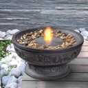 Outdoor Water Fountain with Led Light Decorative Pedestal Bowl Design with River Stones Home Decoration, Modern Garden Fountain for Patio Decor