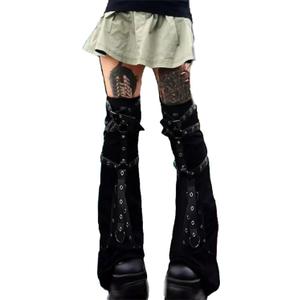 Gothic Leg Warmers for Women Punk Long Y2k Grunge Emo Rave Harajuku (Black 3)