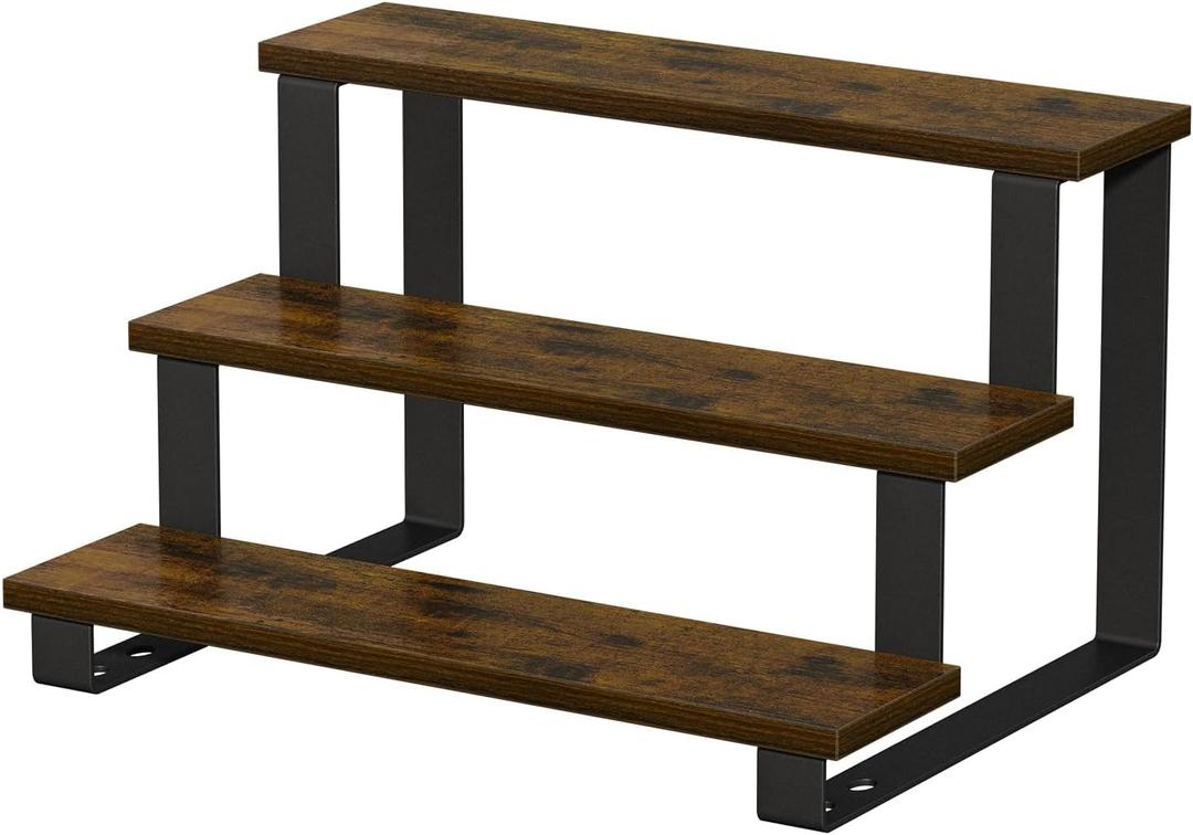 YINMIT Wooden Display Riser Stand,15.75 Inch Tiered Perfume and Cologne Organizer Stand, 3 Tier Spice Rack Organizer, Rustic Display Shelf for Cupcake, Figures, Candles (Brown,3 Tier Large)