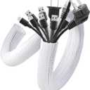 AGPTEK Cable Sleeve, 6.6ft - 1.5 inch Cable Management Desk Cord Cover Organizer Wire Hider for Home Office Computer TV Wire Loom Tubing Pet Proof Cord Protector from Cat Dog Chewing, White