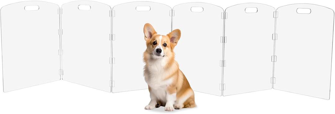 Feoyoho Acrylic Pet Gate Freestanding Foldable - Clear Dog Cat Gate for Doorways Stairs House - No-Drill Indoor Barrier Fence (24" Height-6 Panels)