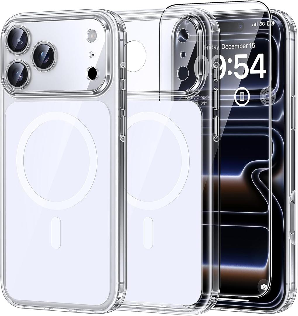 TAURI Original Design for iPhone 17 Pro Max Case, Compatible with MagSafe with Screen Protector, Anti-Yellowing Military-Grade Protection Shockproof Magnetic iPhone 17 ProMax Case, Clear White