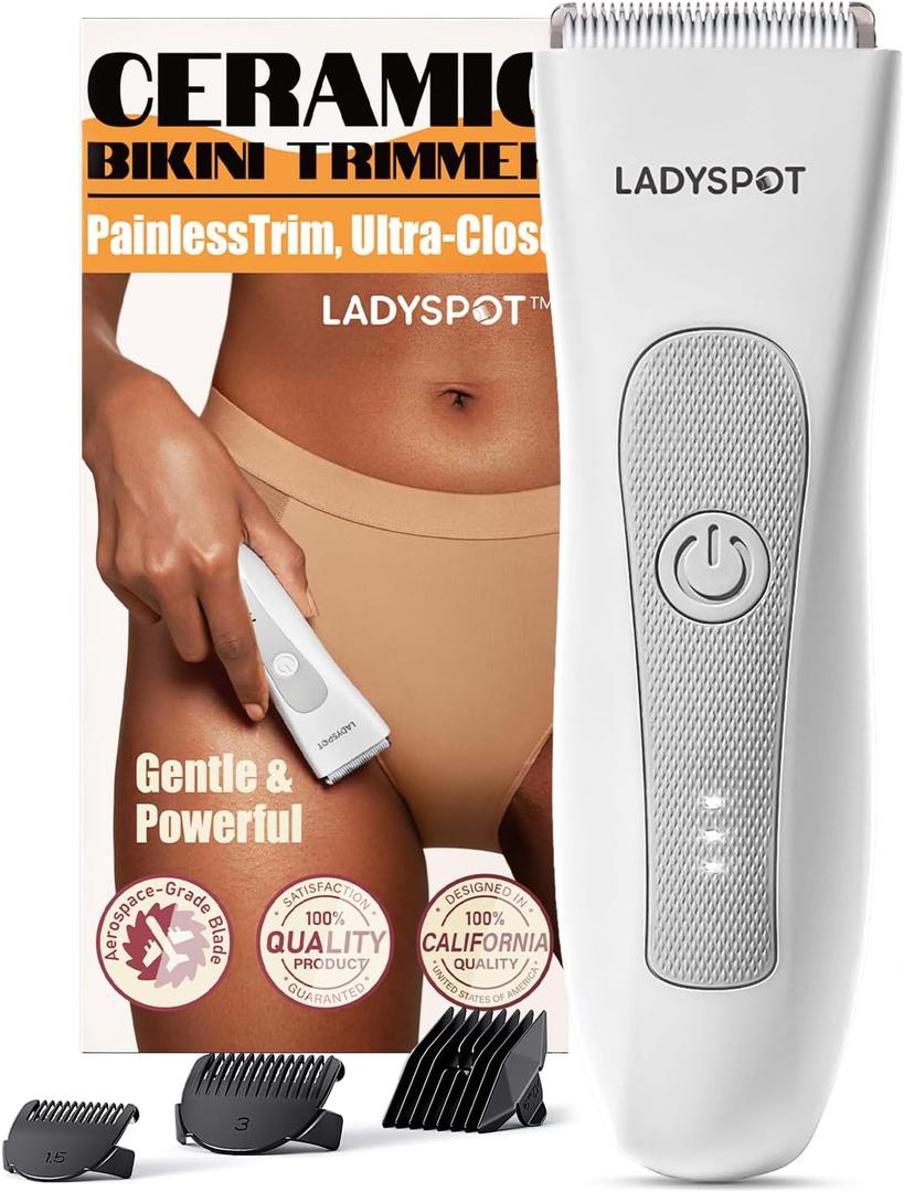 Bikini Trimmer for Women Pubic Trimmer for Women -Shaving & Grooming Sets Kit with 3 Guards and LADYSPOT Replaceable Hypoallergenic Ceramic Blade,Electric Hair Trimmer Shaver(White Women's Version)