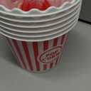 Roshtia 6 Pieces Plastic Popcorn Containers Reusable Buckets 75 oz Popcorn Boxes Bowl with Scoop Retro Style Red Plastic Scoop Set for Movie Theater Night(Stripe)