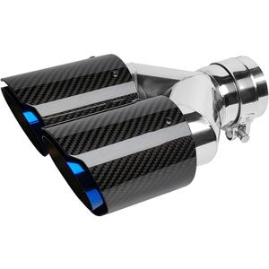 Carbon Fiber Exhaust Tips 2.5" Inlet to Dual 3.5" Outlet Tailpipe Fit for 2.36-2.5 Inch Exhaust Pipe (Glossy Blue)