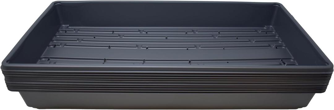 10 Plant Growing Trays (WITH Drain Holes) - 20" x 10" - Perfect Garden Seed Starter Grow Trays: for Seedlings, Indoor Gardening, Growing Microgreens, Wheatgrass & More - Soil or Hydroponic (Black)