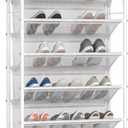 JSB 10 Tier Shoe Rack Mesh Fabric Over The Door Shoe Organizer X-Structure Trouser Hangers Closet Pantry Hanging Shoe Clothes Toys Storage Shelves (Matte White, 10 Tier)