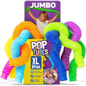 Nutty Toys Jumbo Pop Tubes - 8-Pack XL Sensory Toys - Creative STEM Learning for Kids - Connect & Pop! Top ADHD Autism Fidget 2026, Best Boy & Girl Easter Essentials & Easter Basket Stuffers Gift Idea