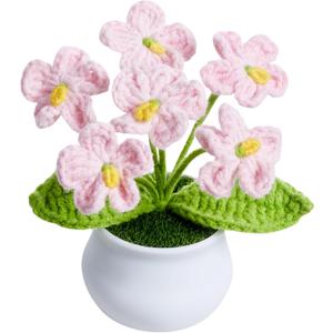 Crochet Flowers Cute Light Pink Handmade Knitted Potted Flower Gifts for Women Teacher Coworkers Birthday Anniversary Valentines Decorationsfor Car Dashboard Home Room Office Desk Plants Decor