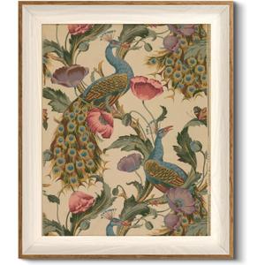 HUARCEY Framed Canvas Wall Art Vintage Peacock, vine with poppies floral Canvas Print Wall Decor, Peacock Art Print Bird Wall Art 10x12 inch, for Bedroom Bathroom Living Room Decor