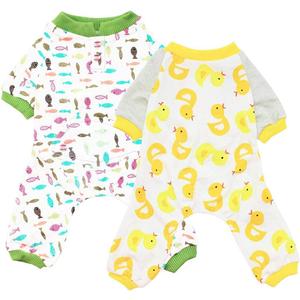 2-Pack Pet Clothes Puppy Cute Pajamas Dogs Cotton Rompers Cats Jumpsuits Cosy Apparel Dog Shirt Small Canine Costumes, Duck & Fish XL