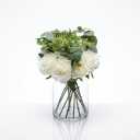 Fake Flowers in Vase with Faux Water - Artificial White Roses & Eucalyptus Arrangement for Farmhouse Dining Table Centerpiece Home Office Coffee Table Decor
