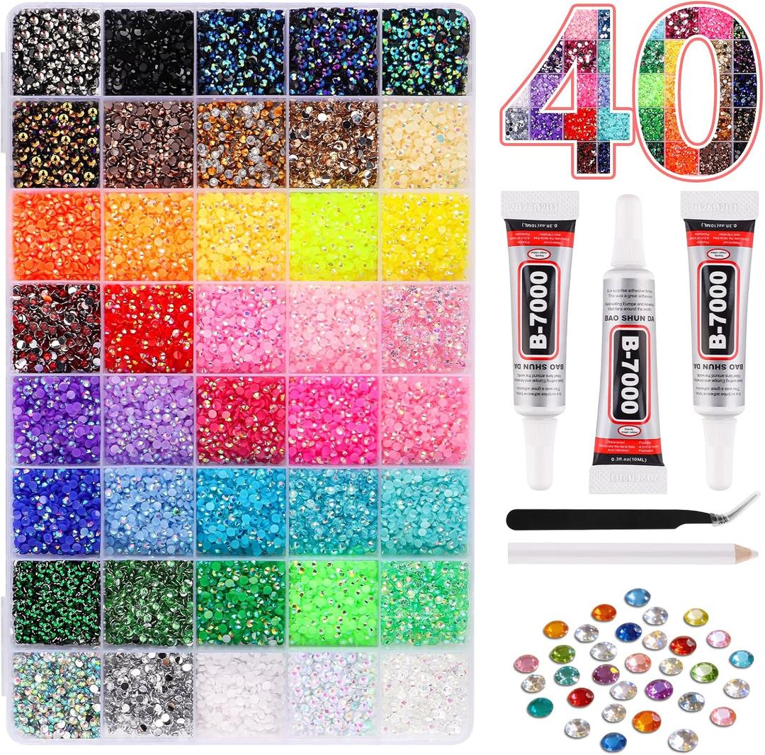 2 x 32000Pcs Resin Jelly Rhinestones for Bedazzling kit,40 Colors Bedazzler Kit, 3mm