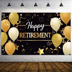 Blulu Retirement Party Decorations, Extra Large Fabric Retire Sign Banner Photo Booth Backdrop Background with Rope for Retirement Party Favor(70.8 x 43.3 Inch,Black and Gold)