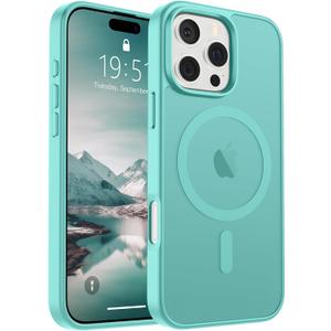 SUPFINE Magnetic for iPhone 16 Pro Max Case (Compatible with MagSafe) (Military Grade Drop Protection) Slim Translucent Matte Shockproof with Anti-Fingerprint Phone Case,Blue Green