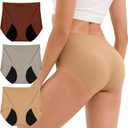 INNERSY Lightweight Period Underwear for Women Silky Seamless High Waisted Panties 3-Pack (XX-Large, Khaki Noir)