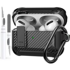 for Airpods Pro 2/1 Gen Case Cover with Lock (2019/2022/2023), Rugged Locking Case for Airpod Pro 2nd/1st Generation Shockproof Armor Protective Skin for Apple iPod Pro, Black