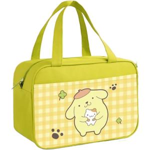 Lunch Bag Cooler Tote Large Insulated Kawaii Leak Proof Food Portable Waterproof Reusable Anime for Work Picnic Travel (Yellow Pom Pom)