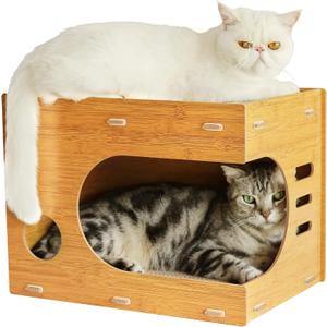Cat Scratcher House,2 in 1 Cardboard Cat House Durable and Sturdy Cat Scratching Post Cat Scratching Board Cat Scratchers for Indoor Cats, Easy to Assemble,Maximum Load Capacity 66 lbs