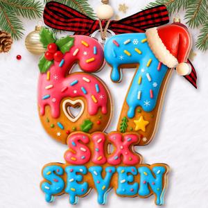 4 x 67 Christmas Ornament - 67 Ornaments for Christmas Tree 2025 - Funny 6 7 for Teens, Kids - Viral Xmas Acrylic Decoration, Teen Girls Trendy Stuff - Meme Funny White Elephant Gifts (Six Seven Ornament Text)