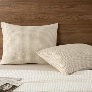 PHF 100% Cotton Waffle Pillow Shams Standard Size, 2 Pack 20" x 26" Soft Skin-Friendly and Breathable Pillowcases, No Filling, Aesthetic Woven Waffle Weave Pillow Covers for Bed, Linen