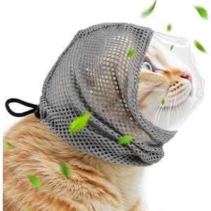 Adjustable Cat Muzzle for Grooming and Biting Prevention, Breathable TPU Material with 4 Anti-Scratch Gloves for Nail Trimming Bathing Vet Visits Medium