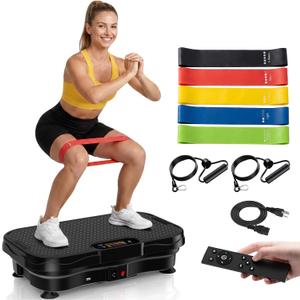 Vibration Plate for Lymphatic Drainage Weight Loss with Bluetooth, Black | Furaso Vibration Platform Machine with 200 Speed Levels, 450 Lbs Capacity, 2 Pull Rope, 5 Resistance Band for Home Women Men