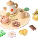 Toddlers Afternoon Tea Party Little Girls Tea Set Toy Educational Toys Wooden Pretend Afternoon Tea Set for Kids Children, Star