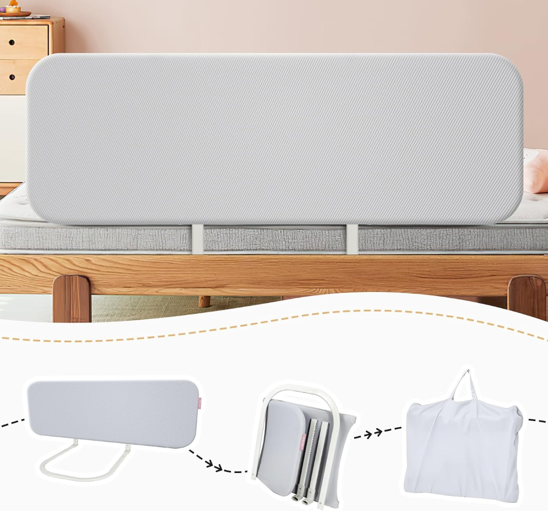Q-MIULIKE Baby Bed Rail for Toddlers Portable Foldable Travel Toddler Bed Rails Easy to Install 27 Height Adjustable (Grey 70.8 Inch, 1 Piece) Suitable for Full King Queen Twin Bed Sizes