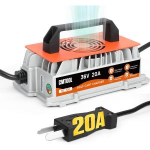CMTOOL 20 Amp 36 Volt Golf Cart Battery Charger for EZGO & Yamaha & Club Car, IP67 Waterproof, Fully Automatic 36V Trickle Charger with Crowfoot Plug, for Lead-Acid Batteries