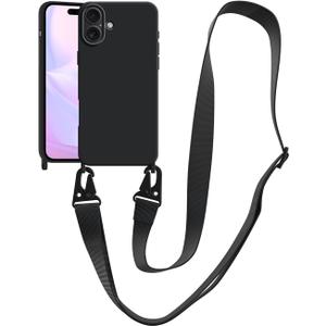 Compatible with iPhone 16e/ 17e Case with Lanyard Crossbody iPhone Case with Strap Adjustable Shockproof Drop Protection Silicone Phone Cover for iPhone 16e/ 17e 6.1 Black