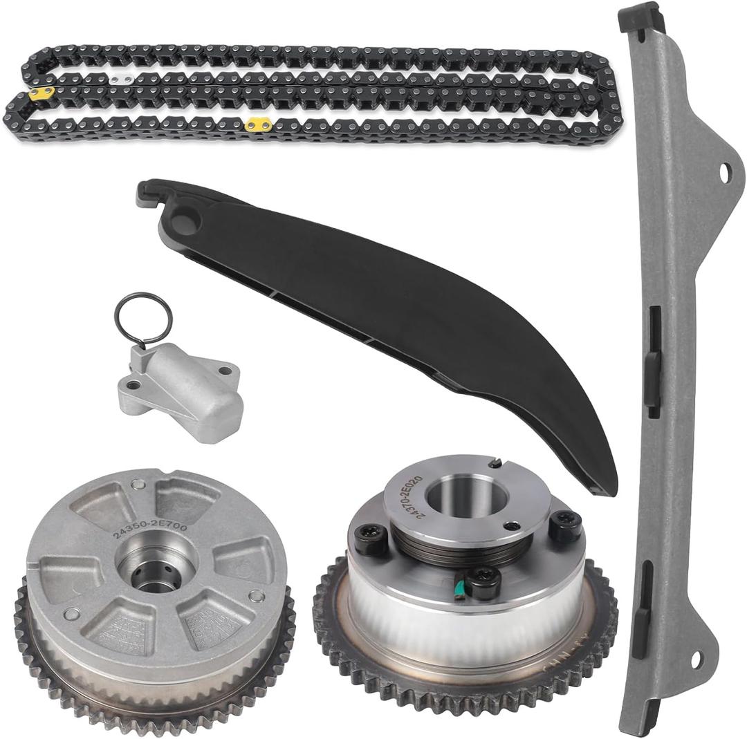 Timing Chain Kit with VVT Camshaft Sprocket for 2017-2022 Hyundai Elantra Kona Veloster, for Kia Forte Forte5 Soul Seltos 2.0L Engine Timing Kit, 243502E700 243702E020, OE Standards Timing Parts