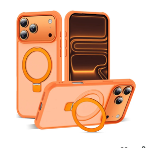 Compatible with iPhone 17 Pro Max Case with Invisible Magnetic O-Ring Stand Military-Grade Translucent Case for iPhone 17 ProMax 6.9" [Compatible with Mag-Safe][Great Grip Feeling],Orange