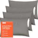 Ultra Soft Pillow Protectors with Zipper Standard Size - Set of 4 Breathable Pillow Covers - 100% Protection Against Stains, Dust & Dirt - Machine Washable (Gray)