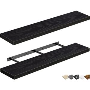 QEEIG Floating Shelves for Wall 47.2" Extra Long - Wall Mounted Shelf Bathroom Kitchen Living Room Bedroom Farmhouse Home Decor Display Bookshelf Large 47.2 x 9.3 inch Set of 2, Black (008-120B)