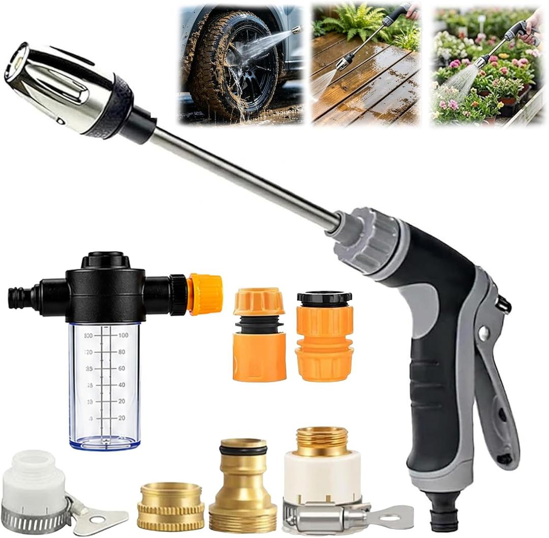 High Pressure Garden Hose Nozzle, Handheld Power Washer Spray Gun with 360 Rotating Nozzle, 3 Spray Modes & Foam Sprayer for Cars, Patios, Driveways and Outdoor Cleaning-Tool-Free Installation(1 Set)