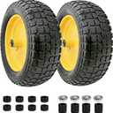4.80/4.00-8 Flat Free Tire and Wheel, 14.5" Solid Wheelbarrow Tire with 3"-7" Adjustable Centered Hub, 5/8" & 3/4" Bearings, Universal Replacement for Garden Cart, Hand Truck, Dolly (2 Pack)