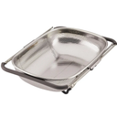 Rachael Ray Tools and Gadgets Over-The-Sink Colander/Strainer for Pasta, Fruits, Veggies, Expandable Silicone Grips, Dishwasher Safe, 4.5 Quart, Stainless Steel with Gray Handles