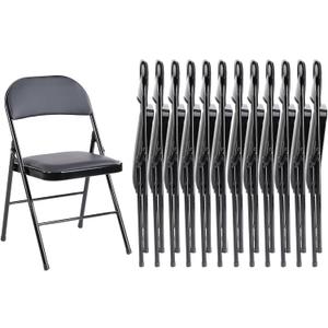 Sweetcrispy Folding Chair 12 Pack, Leather Padded Folding Chairs, Sturdy Metal Foldable Chairs, Easy to Use and Store, Outdoor and Indoor, for Home, Office, Party, Comfy (Black)