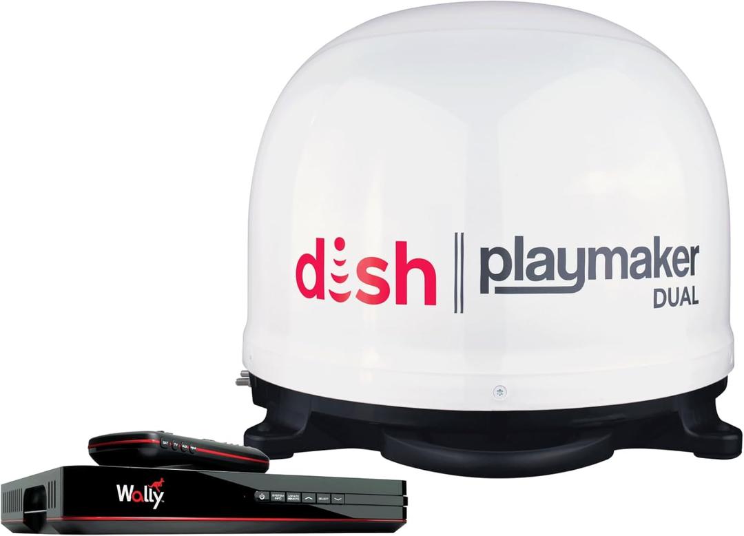Winegard PL8000R Dish Playmaker - Dual Automatic Satellite Antenna with Wally HD Receiver for PL-70LR- Dual TV Support - Portable - RV, Camping, Tailgating, Outdoor, TV Connectivity - Rugged Outdoor (White)
