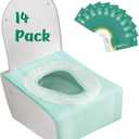 2 x Toilet Seat Covers Disposable for Toddlers & Adults,14 Pcs Keep Warm Extra Large Thickening Waterproof,Portable Package for Travel,Kids Potty Training (green&white)