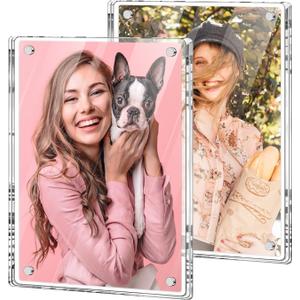 Vowcarol 3.5x5 Acrylic Magnetic Frame for Refrigerator, Photo Picture Display Frame, 3.7 x 5.2 Inches - 2 Pack