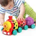 MOONTOY Toddler Train Toys for 1 Year Old Boy Birthday Gift Easter Basket Stuffers, Musical Push Go Baby Car Toys for Toddlers 1-3 0-2, Baby Boy Toys 6-12 Month, Infant Rattle 5 6 7 8 9 10 11 12 Month (Red)