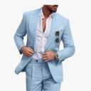 Linen Men Suit Set Casual Tuxedo 2 Piece Regular Fit Blazer One Button Solid Jacket and Pants for Prom Wedding Party, Medium