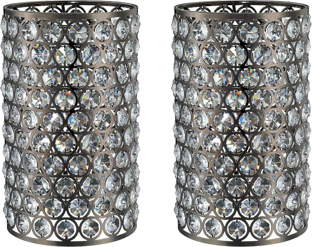 Doraimi Lighting 2 Pack Polyhedral Crystal Metal Pendant Ceiling Chandelier Wall Sconce Lamp Replacement Covers Shade Fixture Antique Nickel Finish,1.66" Fitter Size,7.9" high*4.8" Diameter