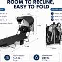 Adjustable Folding Camping Lounge Chair with Canopy, Portable Reclining Camping Cot with Pillow, Fan & Side Pocket, Foldable Outdoor Chaise Lounge for Beach, Patio, Pool (Black), 
10 x 10 x 10 inches